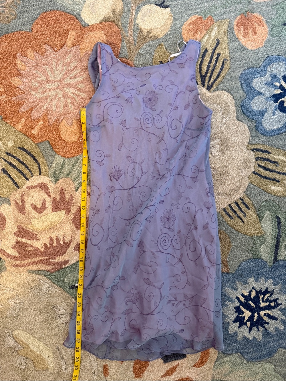 Vintage Chelsea Nites Sleeveless Lavender Floral Embroidered Dress - Picture 5 of 8